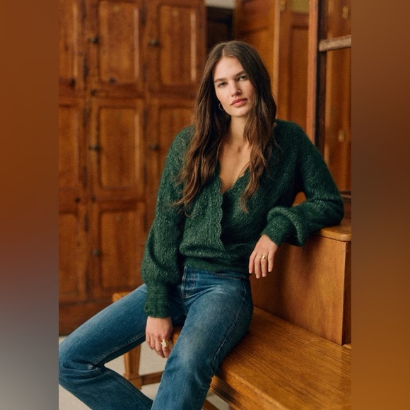 Sezane Nathalia Elegant Green Women's Sweater Jumper - Picture 3 of 4